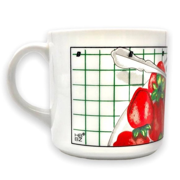 Retro HBBZ Design Coffee Tea Cocoa Mug Strawberries Spoon Cereal Checkerboard - Picture 2 of 9